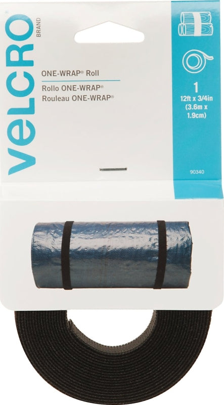 VELCRO BRAND VELCRO Brand One Wrap 90340 Hook and Loop Fastener, 3/4 in W, 12 ft L, Nylon/Polypropylene, Black HARDWARE & FARM SUPPLIES VELCRO BRAND