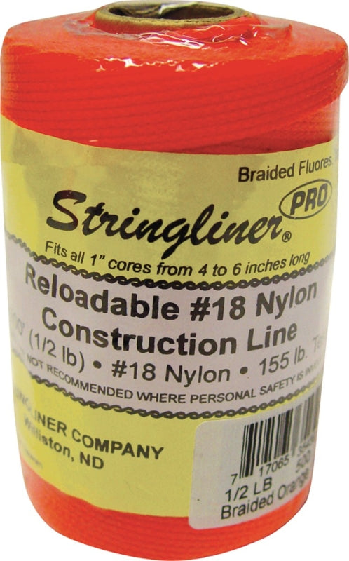 STRINGLINER BY U.S. TAPE Stringliner Pro Series 35459 Construction Line, #18 Dia, 500 ft L, 165 lb Working Load, Nylon, Fluorescent Orange
