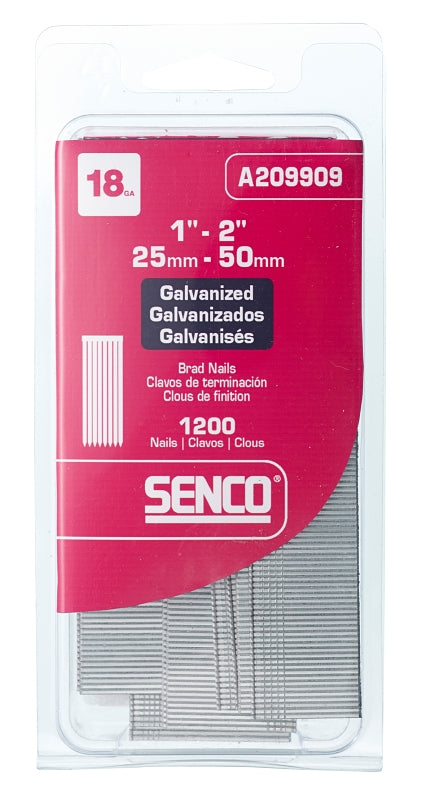 SENCO Senco A209909 Nail, 1 to 2 in L, 18, Steel, Electro-Galvanized, Brad, Medium Head, Smooth Shank HARDWARE & FARM SUPPLIES SENCO   