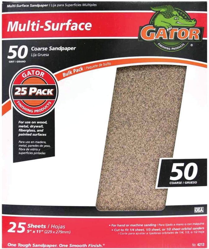 GATOR Gator 3267 Sanding Sheet, 11 in L, 9 in W, 50 Grit, Coarse, Aluminum Oxide Abrasive