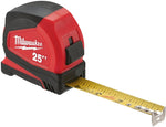 MILWAUKEE Milwaukee 48-22-1725 Compact Tape Measure, 25 ft L Blade, 1 in W Blade, Steel Blade, ABS Case, Black/Red Case ELECTRICAL MILWAUKEE
