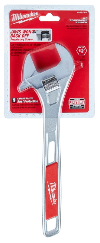 MILWAUKEE Milwaukee 48-22-7412 Adjustable Wrench, 12 in OAL, 1-5/8 in Jaw, Steel, Chrome, Ergonomic Handle TOOLS MILWAUKEE