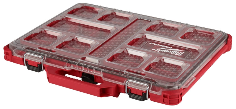 MILWAUKEE Milwaukee PACKOUT 48-22-8431 Organizer, 39 cu-in, 19.7 in L, 16.3 in W, 2-1/2 in H, 10-Compartment, Plastic, Red TOOLS MILWAUKEE