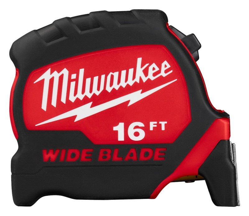 MILWAUKEE Milwaukee 48-22-1216 Tape Measure, 16 ft L Blade, 1-3/8 in W Blade, Steel Blade, ABS Case, Black/Red Case ELECTRICAL MILWAUKEE