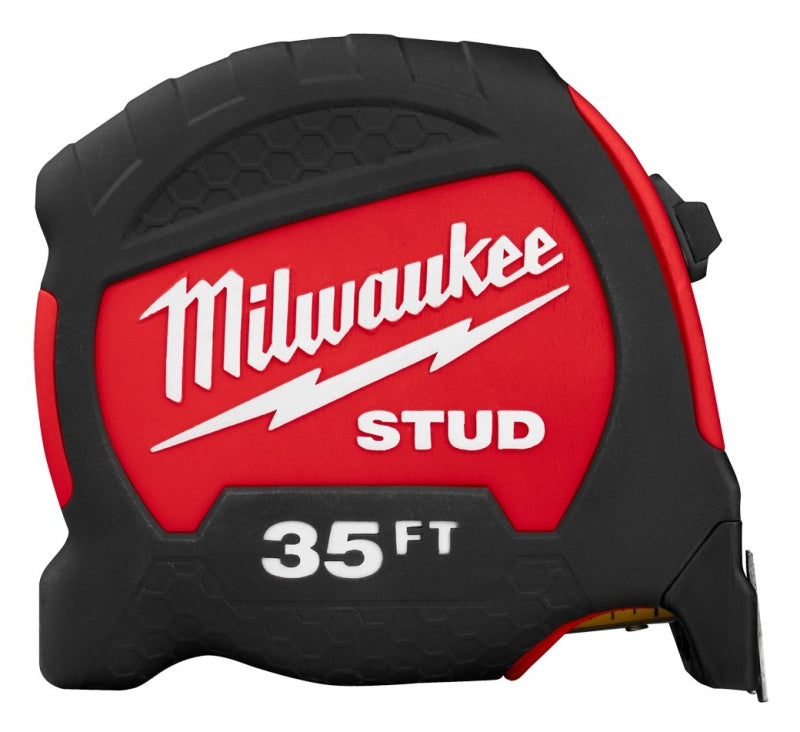 MILWAUKEE Milwaukee STUD Series 48-22-9735 Tape Measure, 35 ft L Blade, 1-5/16 in W Blade, Steel Blade, ABS Case, Black/Red Case ELECTRICAL MILWAUKEE