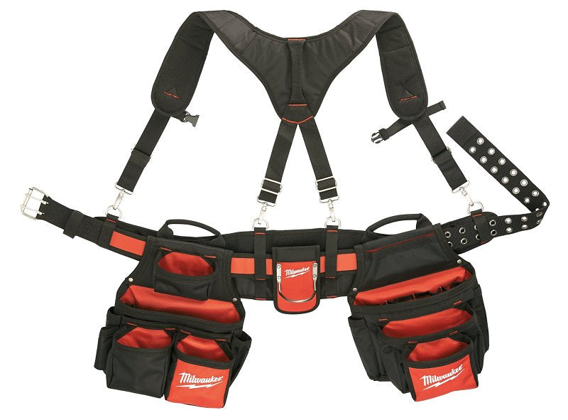 MILWAUKEE Milwaukee 48-22-8120 Work Belt, 30 to 53 Waist, 1680 Denier Nylon, Black/Red, 24-Pocket TOOLS MILWAUKEE
