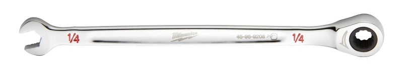 MILWAUKEE Milwaukee 45-96-9208 Ratcheting Combination Wrench, SAE, 1/4 in Head, 5.28 in L, 12-Point, Steel, Chrome TOOLS MILWAUKEE