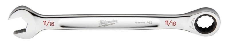 MILWAUKEE Milwaukee 45-96-9222 Ratcheting Combination Wrench, SAE, 11/16 in Head, 9.19 in L, 12-Point, Steel, Chrome-Plated