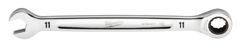 MILWAUKEE Milwaukee 45-96-9311 Ratcheting Combination Wrench, Metric, 11 mm Head, 6-3/4 in L, 12-Point, Steel, Chrome
