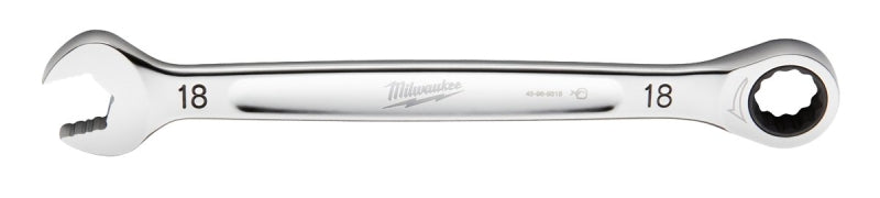 MILWAUKEE Milwaukee 45-96-9318 Ratcheting Combination Wrench, Metric, 18 mm Head, 9.55 in L, 12-Point, Steel, Chrome