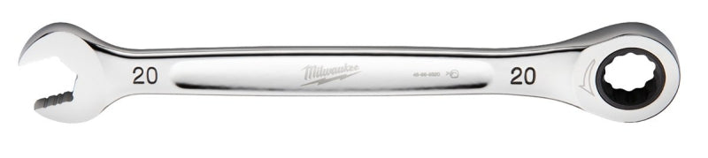 MILWAUKEE Milwaukee 45-96-9320 Ratcheting Combination Wrench, Metric, 20 mm Head, 10.71 in L, 12-Point, Steel, Chrome