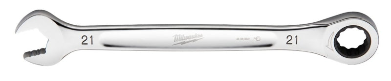 MILWAUKEE Milwaukee 45-96-9321 Ratcheting Combination Wrench, Metric, 21 mm Head, 11.1 in L, 12-Point, Steel, Chrome