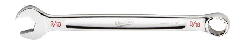 MILWAUKEE Milwaukee 45-96-9418 Combination Wrench, SAE, 9/16 in Head, 7.48 in L, 12-Point, Steel, Chrome