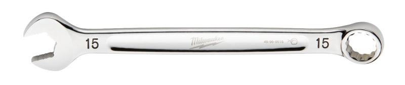 MILWAUKEE Milwaukee 45-96-9515 Combination Wrench, Metric, 15 mm Head, 7.87 in L, 12-Point, Steel, Chrome
