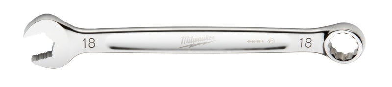 MILWAUKEE Milwaukee 45-96-9518 Combination Wrench, Metric, 18 mm Head, 9-1/4 in L, 12-Point, Steel, Chrome