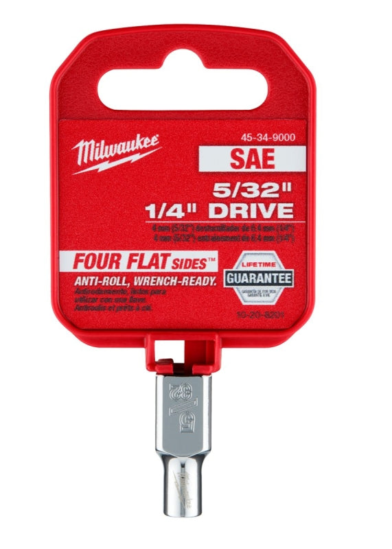 MILWAUKEE Milwaukee 45-34-9000 Socket, 5/32 in Socket, Standard Socket, 4.921 in OAL, 1/4 in Drive, 6-Point, Chrome