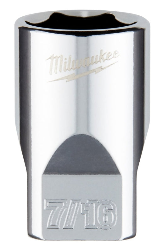 MILWAUKEE Milwaukee 45-34-9008 Socket, 7/16 in Socket, Standard Socket, 4.921 in OAL, 1/4 in Drive, 6-Point, Chrome