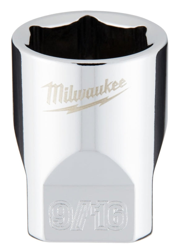 MILWAUKEE Milwaukee 45-34-9010 Socket, 9/16 in Socket, Standard Socket, 4.921 in OAL, 1/4 in Drive, 6-Point, Chrome TOOLS MILWAUKEE