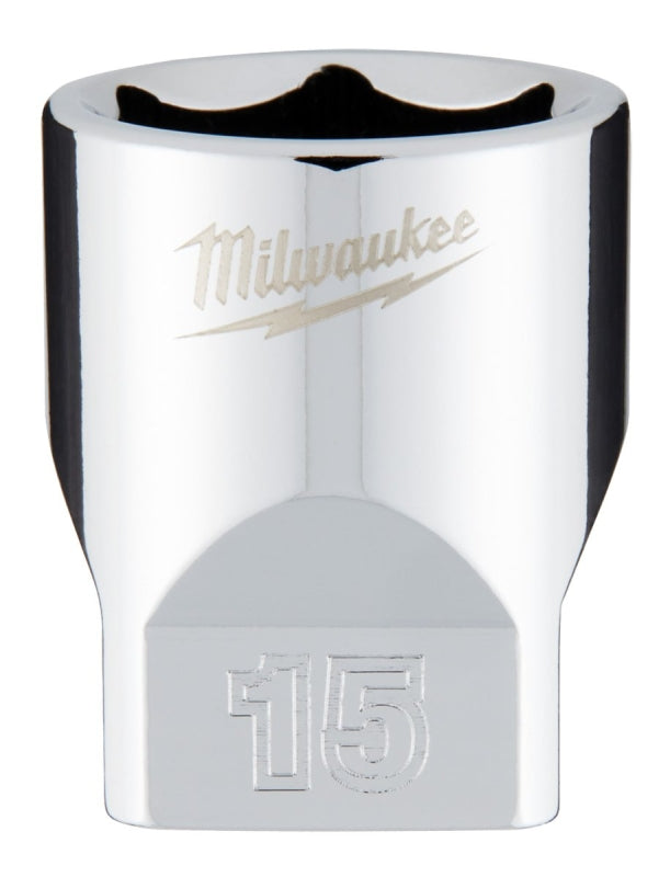 MILWAUKEE Milwaukee 45-34-9041 Socket, 15 mm Socket, Standard Socket, 4.921 in OAL, 1/4 in Drive, 6-Point, Chrome Vanadium Steel