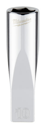 MILWAUKEE Milwaukee 45-34-9048 Socket, 10 mm Socket, Deep Socket, 2.559 in OAL, 1/4 in Drive, 6-Point, Chrome Vanadium Steel