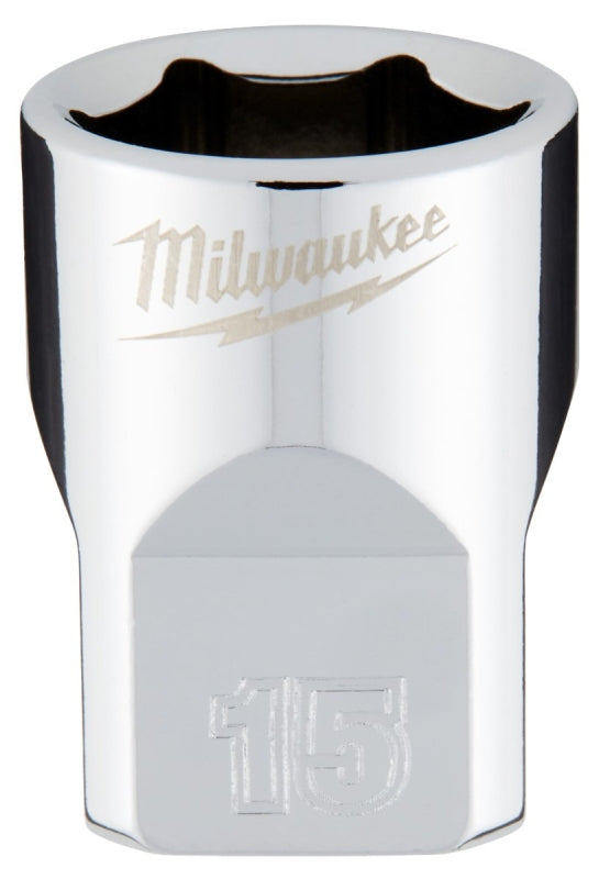 MILWAUKEE Milwaukee 45-34-9085 Socket, 15 mm Socket, 3/8 in Drive, 6-Point, Chrome Vanadium Steel, Chrome