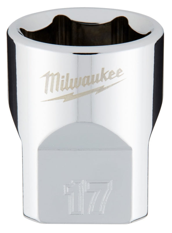 MILWAUKEE Milwaukee 45-34-9087 Socket, 17 mm Socket, Standard Socket, 3.543 in OAL, 3/8 in Drive, 6-Point, Chrome Vanadium Steel
