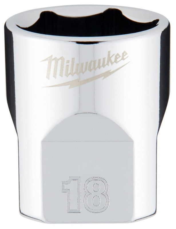 MILWAUKEE Milwaukee 45-34-9088 Socket, 18 mm Socket, Standard Socket, 3.543 in OAL, 3/8 in Drive, 6-Point, Chrome Vanadium Steel