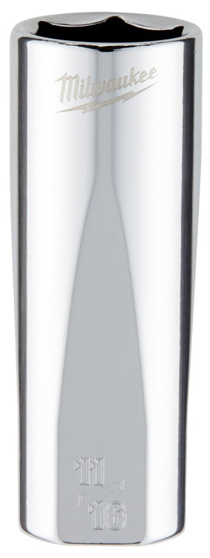 MILWAUKEE Milwaukee 45-34-6875 Socket, 11/16 in Socket, Deep Socket, 3.543 in OAL, 3/8 in Drive, 6-Point, Chrome Vanadium Steel TOOLS MILWAUKEE