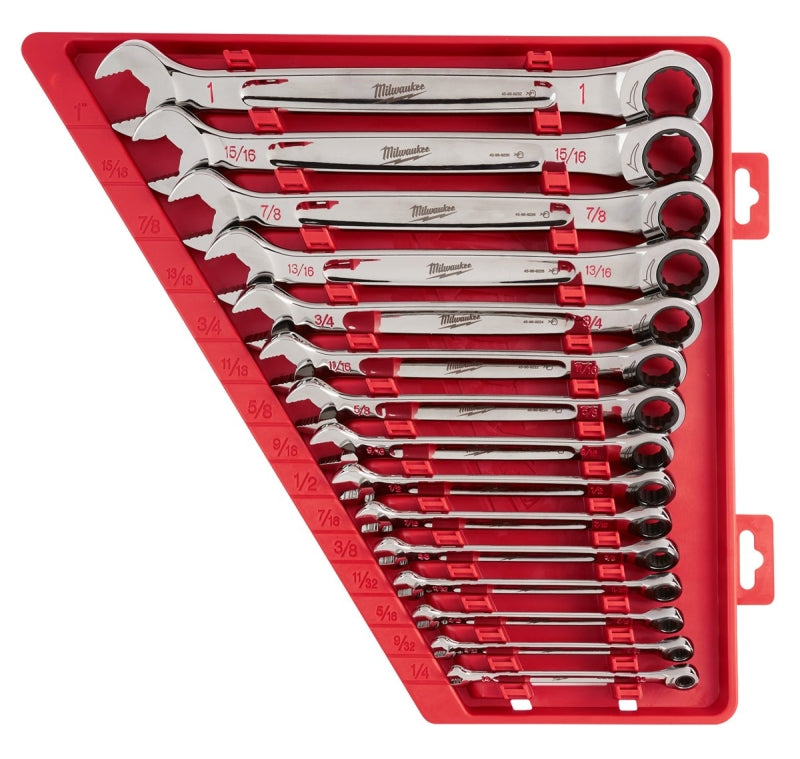 MILWAUKEE Milwaukee 48-22-9416 Wrench Set, 15-Piece, Alloy Steel, Chrome, Specifications: SAE Measurement System, I-Beam Handle