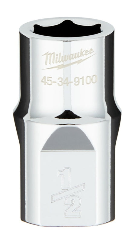 MILWAUKEE Milwaukee 45-34-9100 Socket, 1/2 in Socket, Standard Socket, 0.85 in OAL, 1/2 in Drive, 6-Point, Chrome Vanadium Steel TOOLS MILWAUKEE