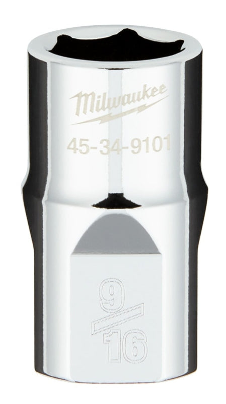 MILWAUKEE Milwaukee 45-34-9101 Socket, 9/16 in Socket, Standard Socket, 0.85 in OAL, 1/2 in Drive, 6-Point, Chrome Vanadium Steel TOOLS MILWAUKEE