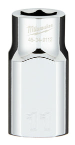 MILWAUKEE Milwaukee 45-34-9112 Socket, 11 mm Socket, Standard Socket, 0.85 in OAL, 1/2 in Drive, 6-Point, Chrome Vanadium Steel