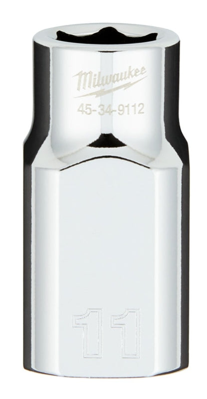 MILWAUKEE Milwaukee 45-34-9112 Socket, 11 mm Socket, Standard Socket, 0.85 in OAL, 1/2 in Drive, 6-Point, Chrome Vanadium Steel