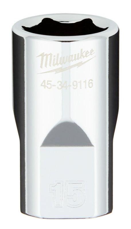 MILWAUKEE Milwaukee 45-34-9116 Socket, 15 mm Socket, Standard Socket, 1/2 in Drive, 6-Point, Chrome Vanadium Steel, Chrome TOOLS MILWAUKEE