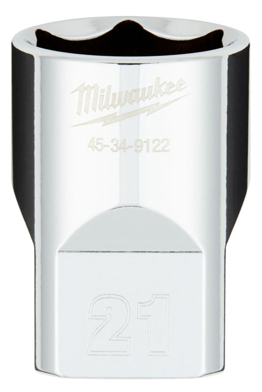 MILWAUKEE Milwaukee 45-34-9122 Socket, 21 mm Socket, 1/2 in Drive, 6-Point, Chrome Vanadium Steel, Chrome