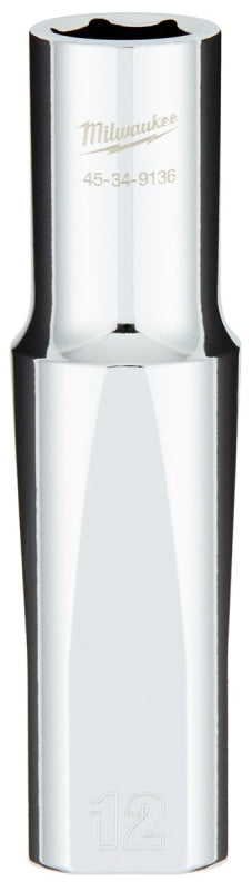 MILWAUKEE Milwaukee 45-34-9136 Socket, 12 mm Socket, Deep Socket, 0.85 in OAL, 1/2 in Drive, 6-Point, Chrome Vanadium Steel