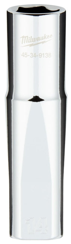 MILWAUKEE Milwaukee 45-34-9138 Socket, 14 mm Socket, Deep Socket, 0.85 in OAL, 1/2 in Drive, 6-Point, Chrome Vanadium Steel