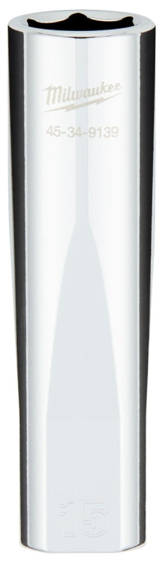 MILWAUKEE Milwaukee 45-34-9139 Socket, 15 mm Socket, Deep Socket, 0.85 in OAL, 1/2 in Drive, 6-Point, Chrome Vanadium Steel