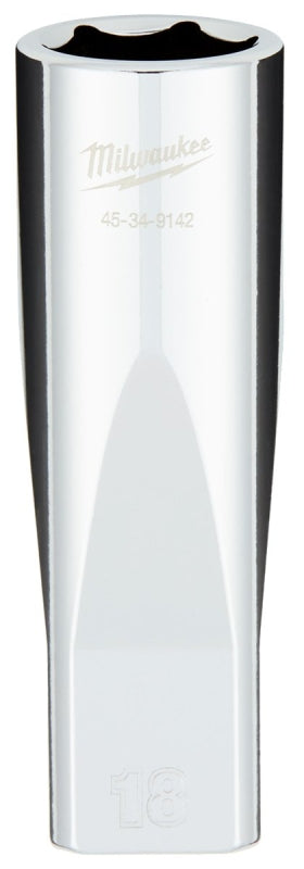 MILWAUKEE Milwaukee 45-34-9142 Socket, 18 mm Socket, Deep Socket, 1/2 in Drive, 6-Point, Chrome Vanadium Steel, Chrome