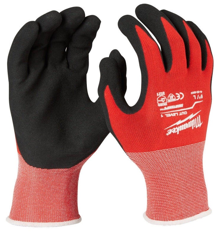 MILWAUKEE Milwaukee 48-22-8902 Work Gloves, Unisex, L, 7.53 to 7.73 in L, Nitrile, Red