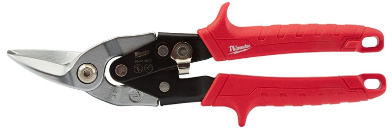 MILWAUKEE Milwaukee 48-22-4510 Aviation Snip, 10 in OAL, 5 in L Cut, Left, Straight Cut, Steel Blade, Ergonomic Handle, Red Handle