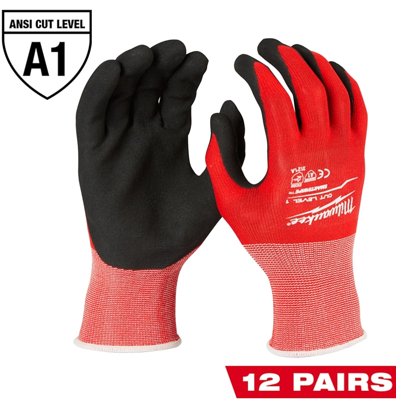 MILWAUKEE Milwaukee 48-22-8922B Breathable Insulated Winter Dipped Gloves, Men's, L, 4.09 in L, Elasticated Knit Cuff, Red