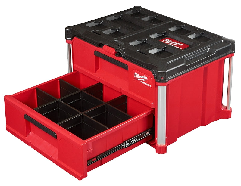 MILWAUKEE Milwaukee PACKOUT 48-22-8442 Tool Box, 50 lb, Black/Red, Polypropylene, 22.2 in L x 16.3 in W x 14.3 in H Outside TOOLS MILWAUKEE