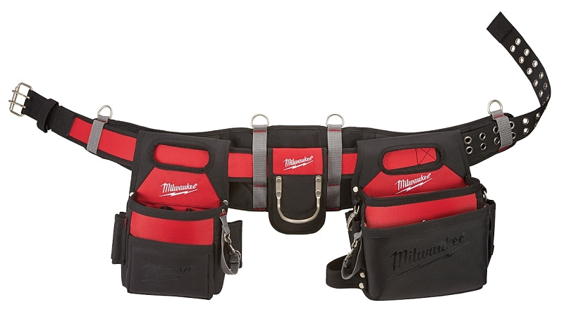 MILWAUKEE Milwaukee 48-22-8110 Electrician's Work Belt, 30 to 53 in Waist, Nylon, Black/Red, 29-Pocket