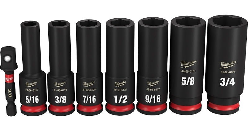 MILWAUKEE Milwaukee SHOCKWAVE Impact Duty 49-66-7024 Socket Set, Steel, Black Oxide, Specifications: 3/8 in Drive, Square Socket