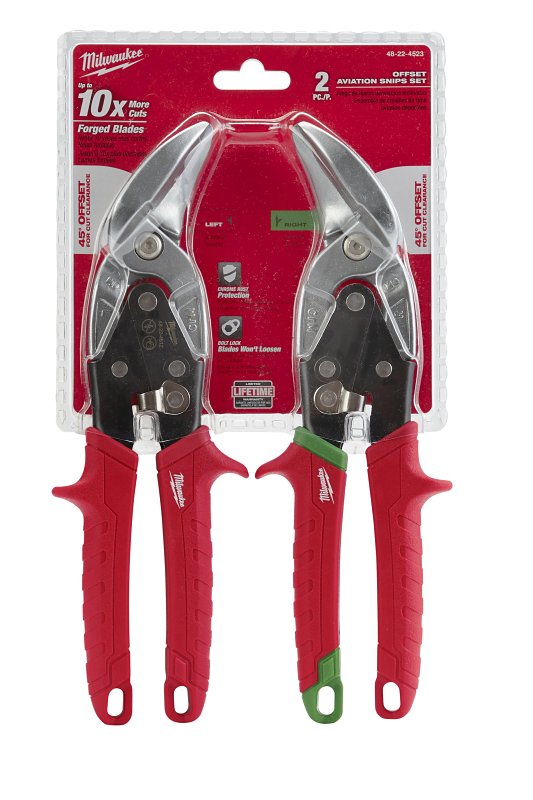 MILWAUKEE Milwaukee 48-22-4523 Aviation Snip Set, 10 in OAL, 5 in L Cut, Left, Right Cut, Steel Blade, Ergonomic Handle