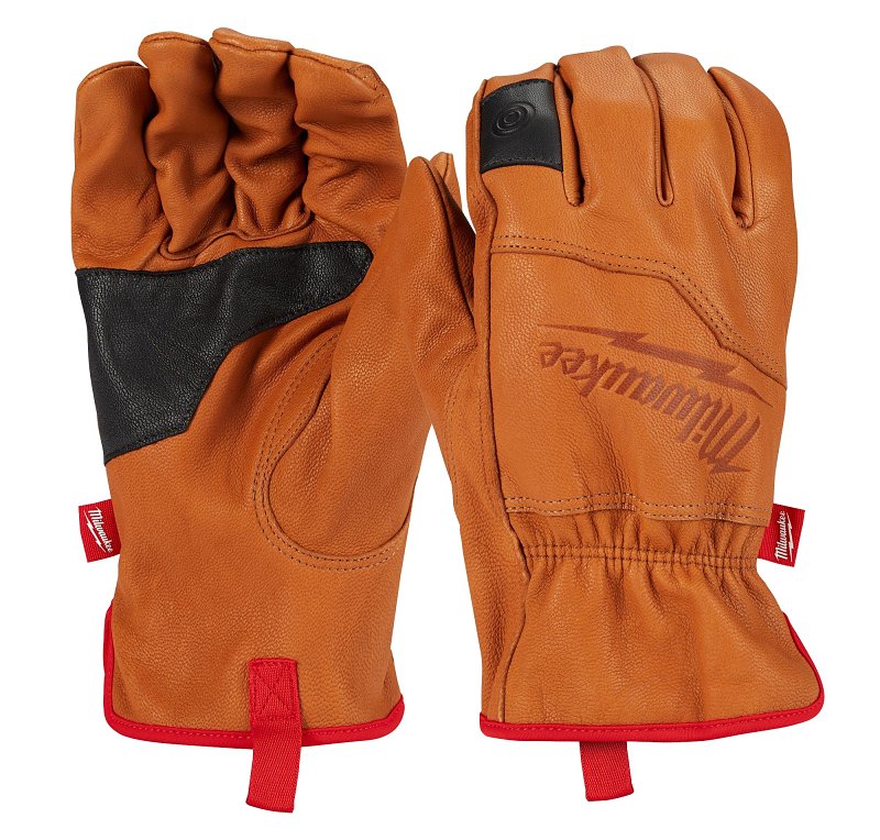 MILWAUKEE ELECTRICAL TO Milwaukee 48-73-0013 Gloves, Unisex, XL, Keystone Thumb, Elastic Cuff, Goatskin Leather, Black/Brown/Red