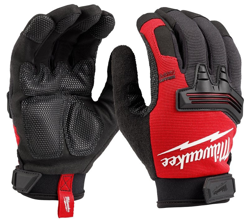 MILWAUKEE ELECTRICAL TO Milwaukee 48-73-8531 Wrecking Work Gloves, M, Reinforced Thumb, Hook and Loop Cuff, Leather, Black/Red