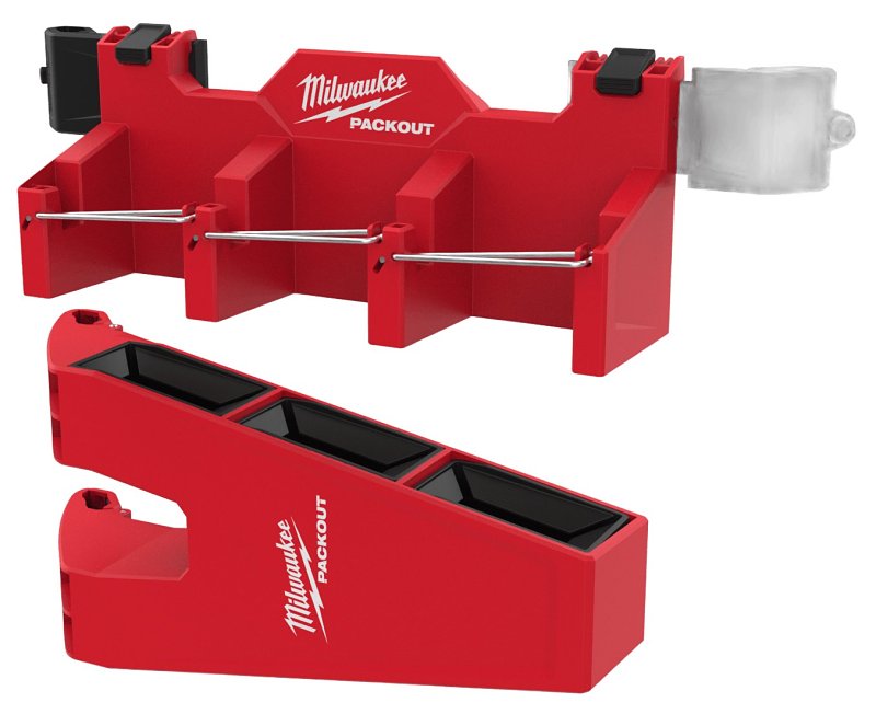 MILWAUKEE ELECTRICAL TO Milwaukee PACKOUT 48-22-8607 Tool Box Long Tool Holder Attachment, 25 lb, 3-Compartment, Polypropylene, Black/Red TOOLS MILWAUKEE ELECTRICAL TO