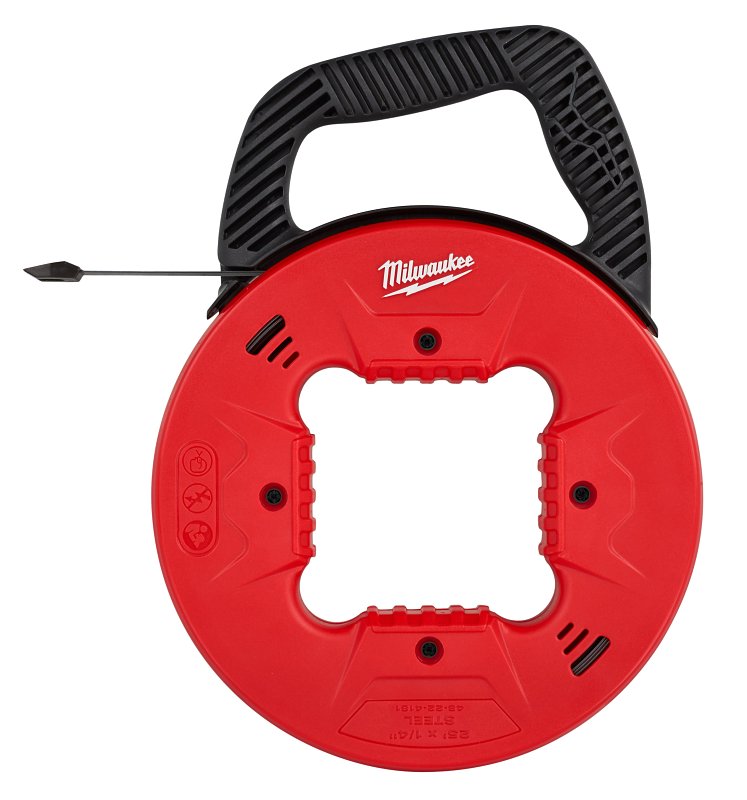 MILWAUKEE ELECTRICAL TO Milwaukee 48-22-4181 Fish Tape with Low Profile Tip, 1/4 in W Tape, 25 ft L Tape, Steel Tape, Black/Red Case ELECTRICAL MILWAUKEE ELECTRICAL TO